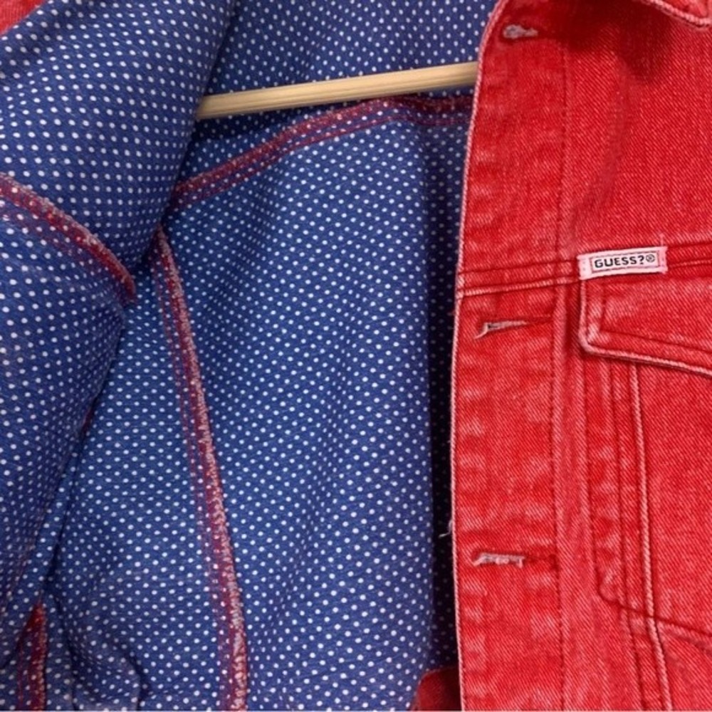 Vintage Y2K 80s 90s Guess Red Cropped Jean Jacket Women’s 8 Summer Oversized - Picture 3 of 6
